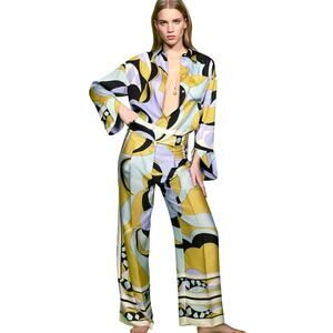Zara Best Seller Abstract Print Satin High Waist Palazzo Pants Women’s Size M